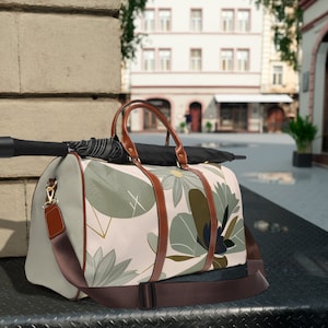 Sac de voyage floral week-end, sac de voyage, sac de sport, sac de voyage, minimaliste, fleurs, style Mid-Century, tons neutres