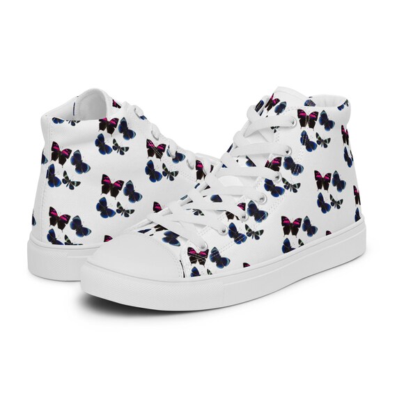 Pink and Blue Butterfly Shoes Womens Canvas Shoes Shoes Mens Shoes Sneakers & Athletic Shoes Hi Tops 