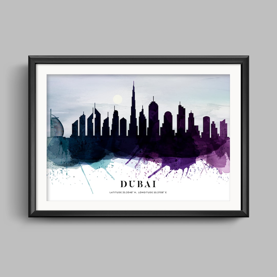 Dubai Skyline Poster, Dubai Watercolor Cityscape, Dubai Cityscape Poster, Dubai Skyline Print