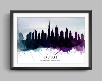 Dubai skyline poster, Dubai watercolor cityscape, Dubai cityscape poster, Dubai skyline print, Dubai watercolor skyline, Dubai poster art