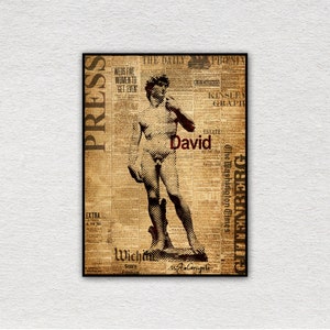 David di Michelangelo, illustrazione originale, poster vintage, poster originale, illustrazione vintage, poster di giornale, poster di arte digitale
