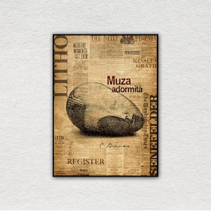 Musa dormiente, Constantin Brancusi, poster originale, poster di illustrazioni, poster vintage, arte digitale, illustrazione vintage, arte di giornale