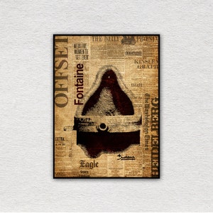 Fuente, Marcel Duchamp, cartel vintage, ilustración vintage, cartel original, cartel de ilustración, cartel de periódico, cartel de arte digital