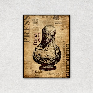 Antonio Corradini's Dama Velata, vintage poster, old illustration, vintage illustration, old school poster, newspaper poster, art poster