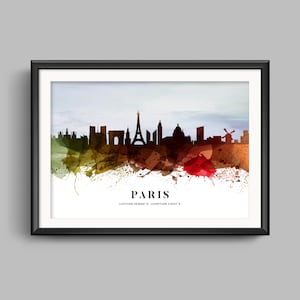 Paris skyline poster, Paris watercolor cityscape, skyline watercolor poster, Paris watercolor poster, Paris cityscape poster, Giclée print