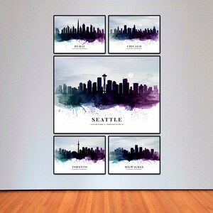 Conjunto de 5 paisajes urbanos en acuarela, carteles de horizontes de ciudades, carteles originales, póster de acuarela, horizonte de acuarela, paisaje urbano en acuarela