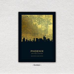 Impression de carte de Phoenix avec City Skyline, carte de Phoenix, art de carte de ville, affiche de Phoenix, carte d'horizon de Phoenix, impression de carte de Phoenix, art de Phoenix