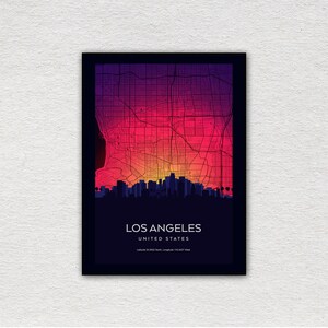 Los Angeles Karte Print mit Stadt Skyline, Los Angeles Karte, Giclée Druck, Los Angeles Poster, Los Angeles Skyline Karte, Los Angeles Karte Poster