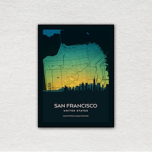 San Francisco Map Print with City Skyline, San Francisco map, San Francisco Giclée print, San Francisco poster, San Francisco skyline map