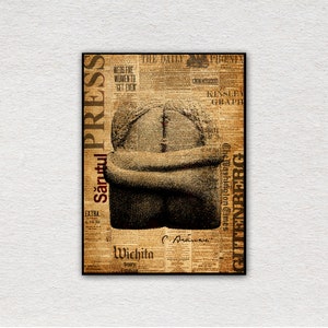Il Bacio, Constantin Brancusi, Sarutul, poster originale, poster illustrativo, poster artistico, arte digitale, arte di vecchi giornali, poster vecchio stile
