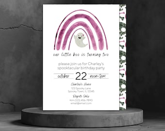 Our Little Boo is Turning Two Halloween Birthday Invitation, Halloween Party Idea, Halloween Invitation Kids, Halloween Birthday Party