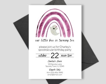 Our Little Boo is Turning Two Halloween Birthday Invitation, Halloween Party Idea, Halloween Invitation Kids, Halloween Birthday Party