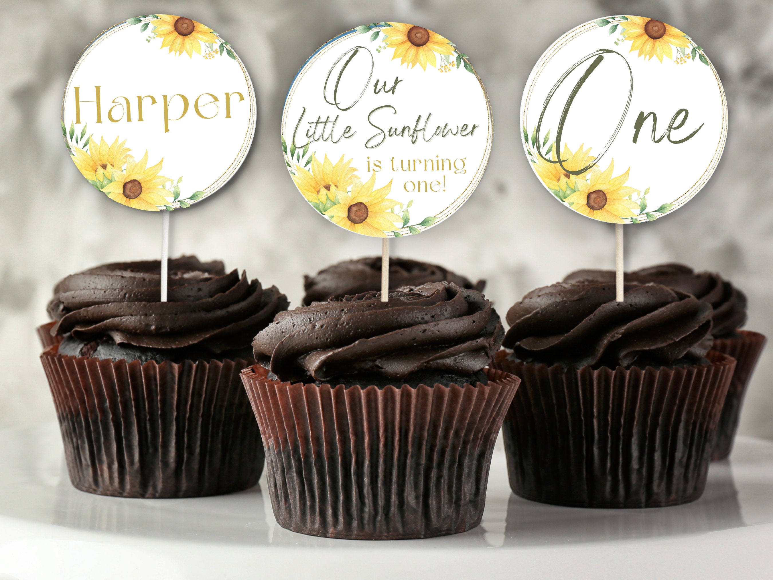 Sunflower Cupcake Toppers Custom Cupcake Toppers Sunflower Etsy