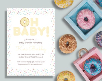 Donut Baby Shower Invitation, Donut Invitation, Oh Baby, Baby Sprinkle Invitation, Gender Reveal Ideas, Donut Party Invitation, Donut Invite