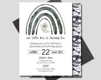 Invitation D'anniversaire D'halloween De Notre Petit Boo, Anniversaire D'octobre, Idées De Fêtes D'halloween, Deux Anniversaires Effrayants, Boo Je Suis Deux, Hey Boo Anniversaire