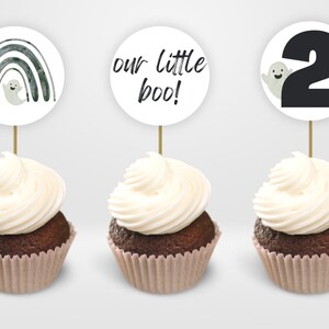 Little Boo is Turning Two Custom Cupcake Toppers, Halloween Birthday Party, Halloween Party Idea, October Birthday, Boo I&#39;m Two, Baby Ghost