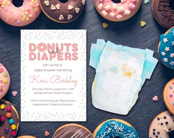 Baby Shower Invitation, Donuts and Diapers, Donut Baby Shower, Sprinkle Baby Shower, Sprinkled with Love, Baby Shower Brunch