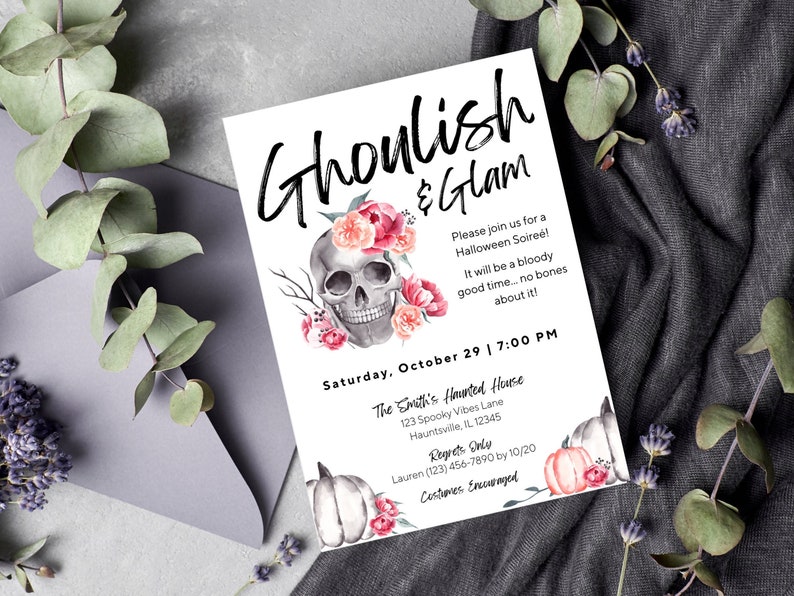 Ghoulish Glam Halloween Invitation Spooky Season Skull - Etsy