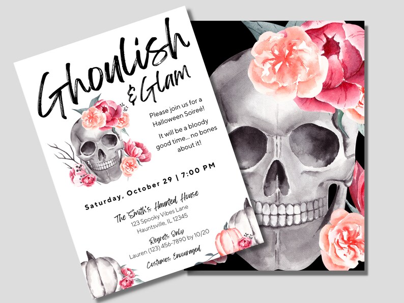 Ghoulish Glam Halloween Invitation Spooky Season Skull - Etsy