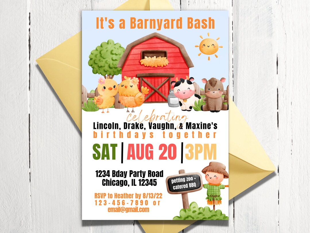 Farm Birthday Invitation Template Modern Farm Animals Birthday Party ...