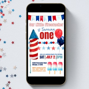 Unser kleiner Kracher dreht sich eine Textable Invite, Fourth Of Juli Einladung, Fourth Of Juli Party Decor, 4. Juli Erster Geburtstag