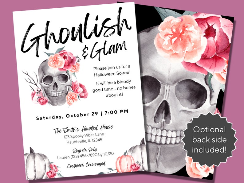 Ghoulish Glam Halloween Invitation Spooky Season Skull - Etsy