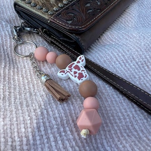 Western Beaded Keychain / Cow Print