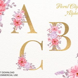 Imágenes prediseñadas del alfabeto floral de acuarela, iniciales de monograma PNG, letras boho, números florales de primavera, decoración de bodas, maquetas