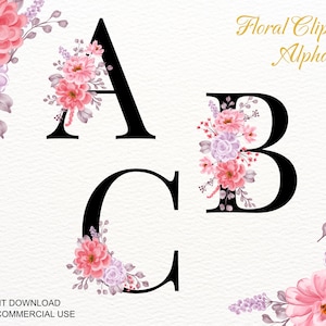 Watercolor Floral Alphabet Clipart, Monogram Initials PNG, Boho Letters, Spring Floral Numbers, Wedding Decor, Mockups