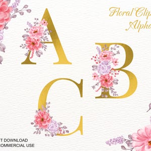 Watercolor Floral Alphabet Clipart, Monogram Initials PNG, Boho Letters, Spring Floral Numbers, Wedding Decor, Mockups