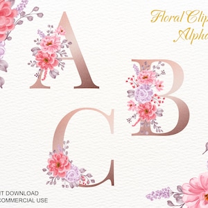 Watercolor Floral Alphabet Clipart, Monogram Initials PNG, Boho Letters, Spring Floral Numbers, Wedding Decor, Mockups