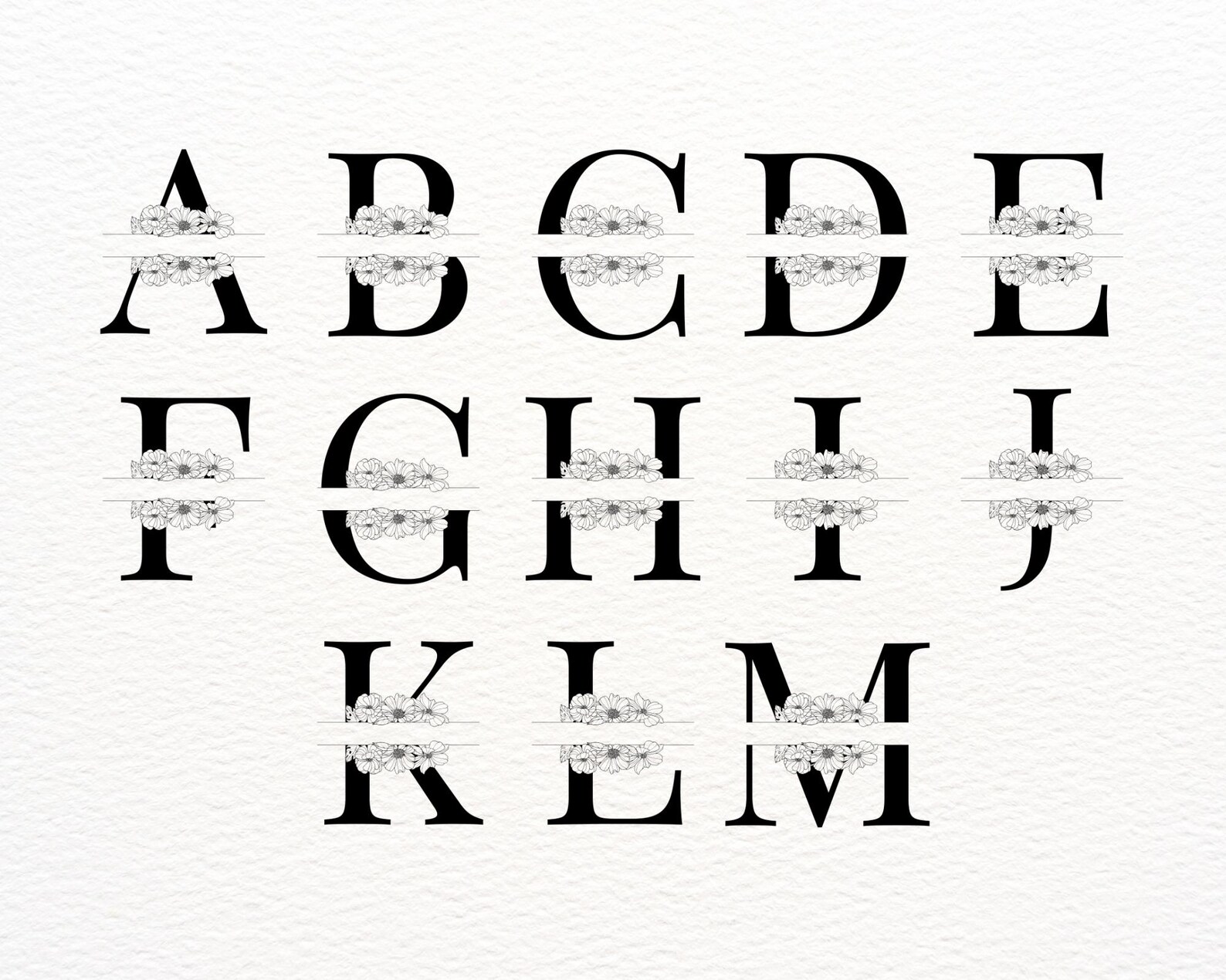 Alphabet Floral Split Border, Monogram Initials, Png, Jpg, Svg, Boho ...