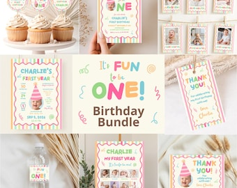 It's Fun To Be One Birthday Bundle, First Party Package, Custom Photo, Fully Editable