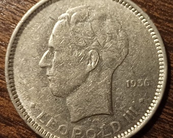 1936 Belgium 5 Francs Full bold date!