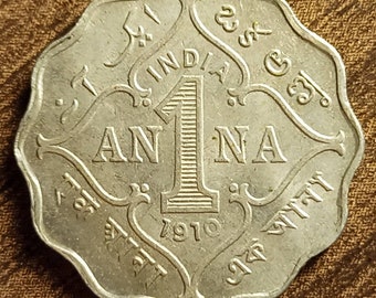 1910 British India One Anna Brilliant Full bold date!