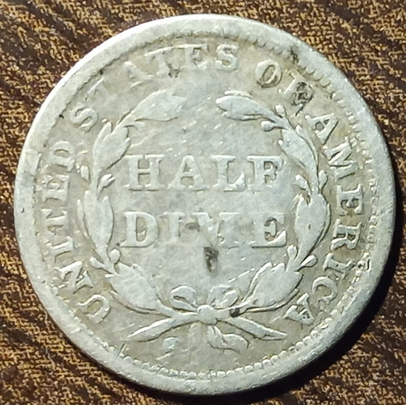 1857 USA Silver Half Dime Full bold date image 2