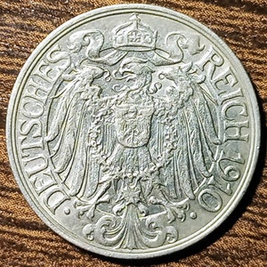 1910 Germany 25 Pfennig Full bold date!