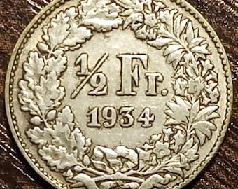 1934 Silver Switzerland 1/2 Franc Full bold date!