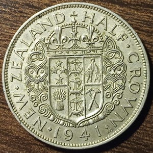 1941 New Zealand Silver Half Crown: Circulated Collectible Coin
