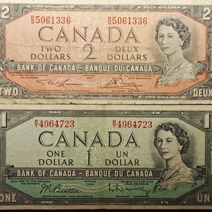 1954 Canada 2 Dollar 1 Dollar Currency 4 Notes Full bold details!