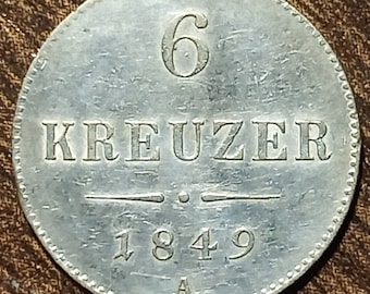 1849 Austria Silver 6 Kreuzer Full bold date!