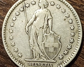 1908 Switzerland Silver 2 Franc Rare Full bold date!