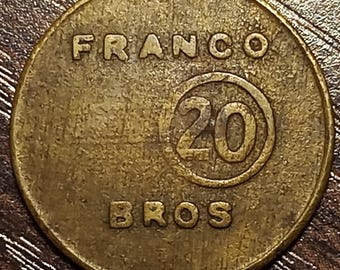 1940's Philippines 20 Centavos Franco Bros Denver Mint Record Center Coin Token!