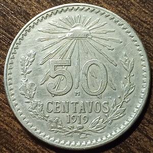 1919 Mexico Silver 50 Centavos Full bold date!