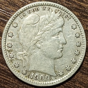 1909-D USA Barber Silver Quarter Full bold date!