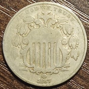 1867 USA Shield Nickel Full bold date!