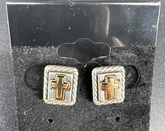 Brighton Heart & Soul Cross 2-Tone Metal Post Earrings