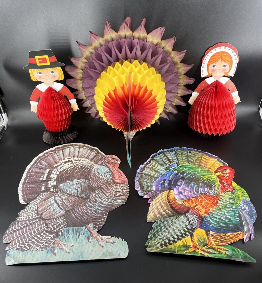 Turkey Cardboad Box Vintage Thanksgiving Cardboard Cutouts Lot 2 + 3 Honeycomb Turkeys ...