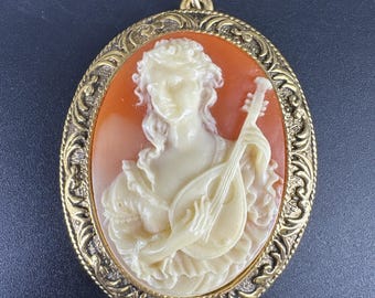 Vtg Perfume Stash Locket Cameo Pendant Corday Lady Musical Mandolin