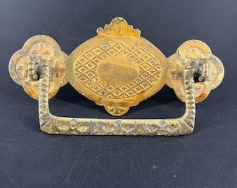 Antique Religious Solid Brass Drawer Pull With Backplate/Crosses